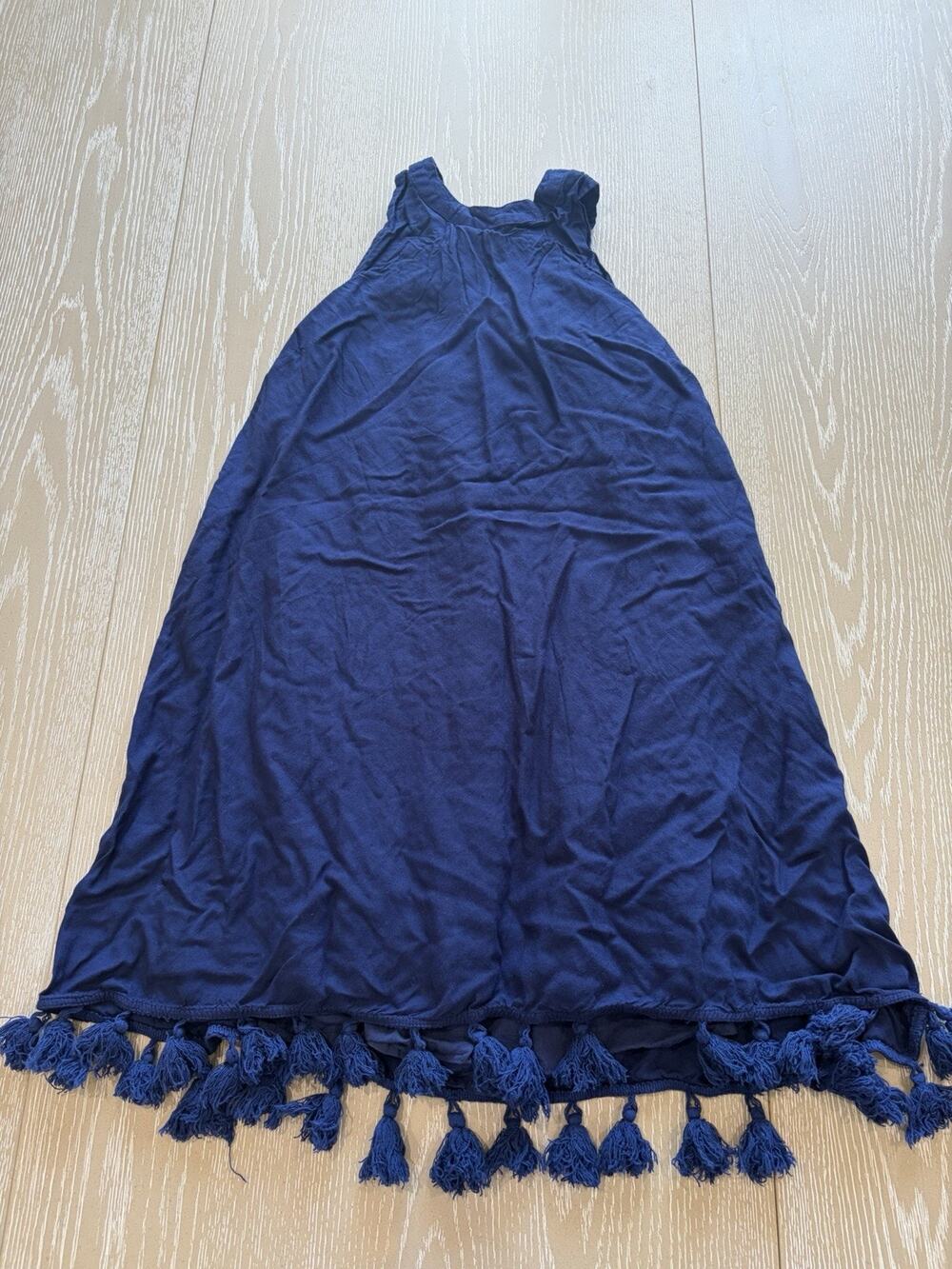Mud Pie Tassel Hem Tunic Dress Navy Blue Sleeveless Small Cocktail Party